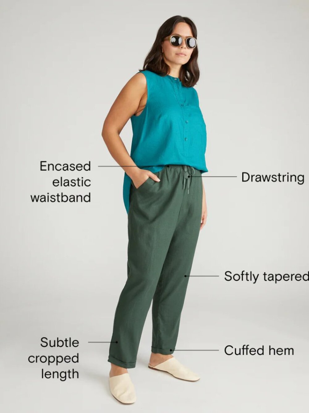 Universal Standard L 22/22 Luscious Green Sayville Linen Tapered Pant NWT
